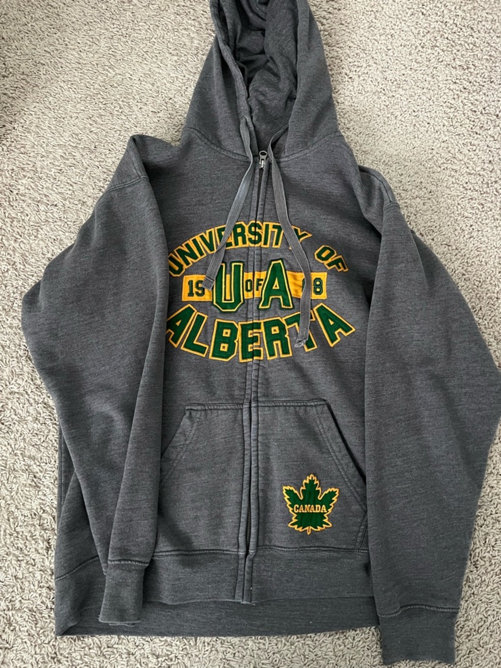 Mens UofA Gray Zip-Up Hoodie with Green and Yellow University Logo